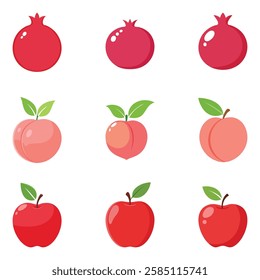 pomegranate, peach, apple looks delious with white background