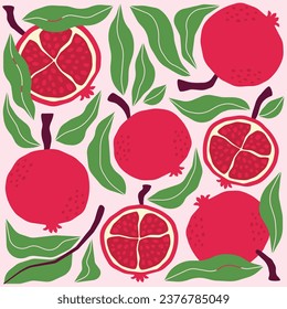 Pomegranate print for poster, postcard or clothes. Colorful vector print. Fruit composition for design