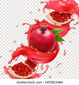 Pomegranate realistic juice splash illustration 