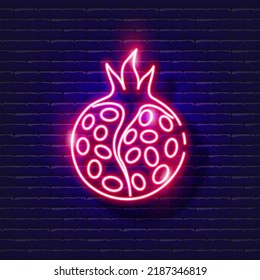 Pomegranate for Rosh Hashanah neon sign. Vector illustration Jewish New Year.