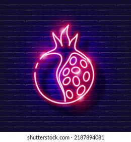 Pomegranate for Rosh Hashanah neon sign. Vector illustration Jewish New Year.