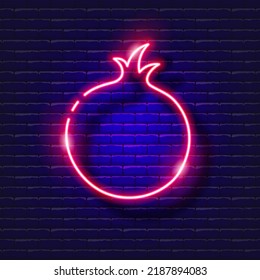 Granatapfel für Rosh Hashanah Neon Schild. Vektorgrafik Jüdisches Neujahr.