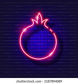 Pomegranate for Rosh Hashanah neon sign. Vector illustration Jewish New Year.