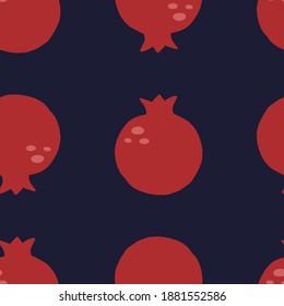 Pomegranat nahtloses Muster. Exotische tropische rote Früchte, saftige Garnelen auf blauem Hintergrund, Vektorgrafik minimalistisch isolierte Textur, Textilien, Wickelpapier, Tapete und Gewebe