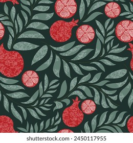 pomegranate seamless pattern in flat vector