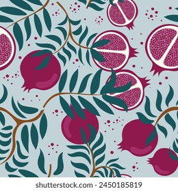 pomegranate seamless pattern in flat vector