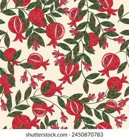 pomegranate seamless pattern in flat vector

