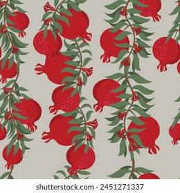 pomegranate seamless pattern in flat vector
