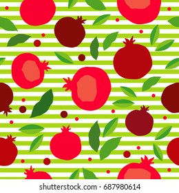 Pomegranate seamless pattern. Garnet fruit endless background. Textile rapport.