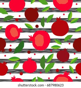 Pomegranate seamless pattern. Garnet fruit endless background. Textile rapport.