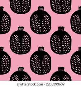 Pomegranate seamless pattern linocut style, fruit background for textile, packaging design, cover