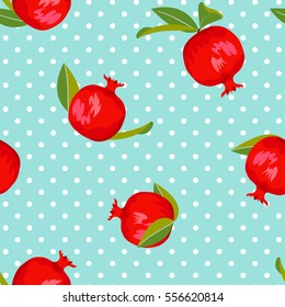 Pomegranar patrón transparente con fondo de punto polka