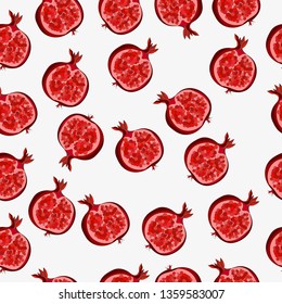 Pomegranate seamless pattern. Red  garnet seamless pattern vector illustration. Vector illustration of pomegranate fruit. Garnet vector.