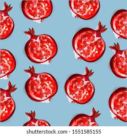 Pomegranate seamless pattern. Red garnet vector illustration. Vector illustration of pomegranate fruit. Garnet pattern vector.