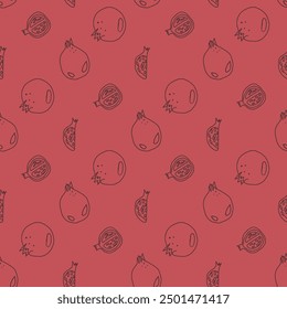 Pomegranate seamless pattern. Ripe fruit continuous background. Simple dark repeat cover. Vector hand drawn doodle illustration.