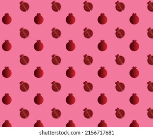 Pomegranate seamless pattern. Simple red garnet fruit vector sign. Pink background. EPS 10