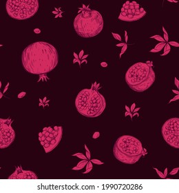 Pomegranate seamless pattern. Sketch style vector illustration fabric design