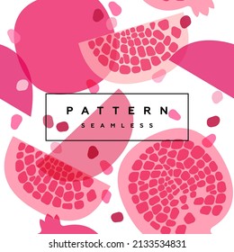 Pomegranate seamless pattern. Transparent fruits and frame with text is on separate layer.