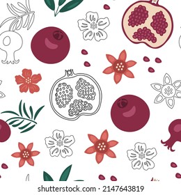 pomegranate seamless pattern vector illustration black and white colorful