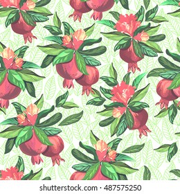 Pomegranate seamless pattern. Vector illustration.Template for cover, print, packing ,textile design.