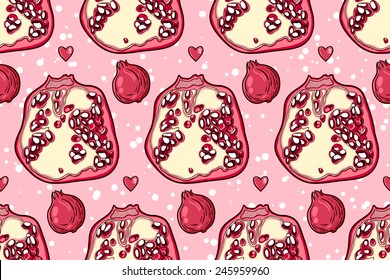 Pomegranate seamless pattern. Vector tropical texture. Passion vector background.