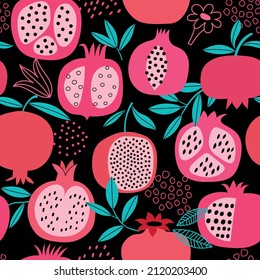 Pomegranate seamless vector pattern. Fruit pomegranate background texture