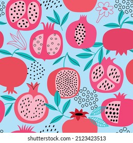 Pomegranate seamless vector pattern. Fruit pomegranate background texture