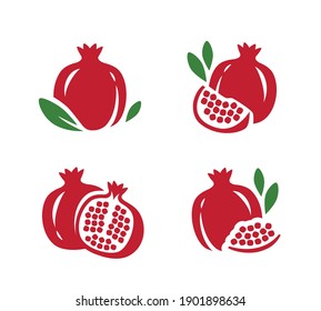 Pomegranate, seeds garnet icons set. Fruit symbol vector