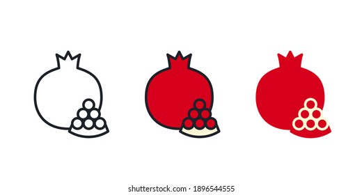Pomegranate seeds icon. Linear color icon, contour, shape, outline. Thin line. Modern minimalistic design. Vector set. Illustrations of fruits