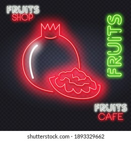 Pomegranate with Seeds Neon Sign. Vector Illustration of Food Promotion. Pomegranate fruit, Judaism icon. Simple line, outline vector religion icons