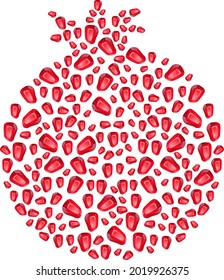Pomegranate seeds in the shape of a pomegranate vector illustration isolated on white background.