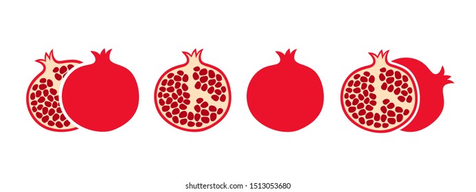 Pomegranate set. Logo. Isolated pomegranate on white background

