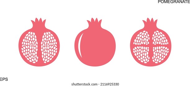Pomegranate set. Logo. Isolated pomegranate on white background