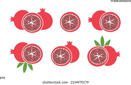 Juego de granadas. Logotipo. Pomegranato aislado sobre fondo blanco