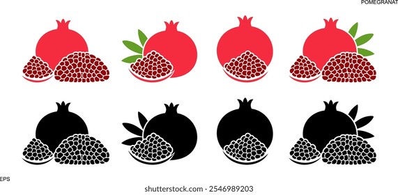 Pomegranate set. Logo. Isolated pomegranate on white background