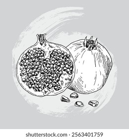 pomegranate sketch hand drawn vector illustratio