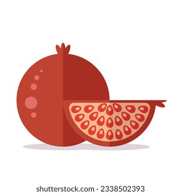 Pomegranate and slice. Colored vector illustration.