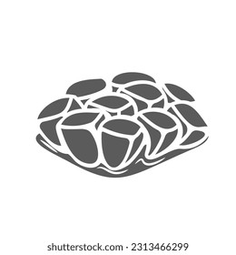 Ilustración vectorial de glifo de corte de grano. Sello de pequeños trozos de granate con semillas jugosas y maduras en cáscara, fragmento de granado antioxidante fresco, sección natural exótica de granado para comer