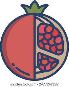 pomegranate slice linear color vector illustration
