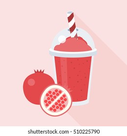 Pomegranate smoothie with piece of pomegranate icon, flat design vector