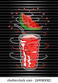 Pomegranate smoothie vector concept. Design element for cafe or restaurant with energetic fresh drink. Fresh juice for healthy life. Organic raw shake. Hand drawn illustration. Rotating glass.
