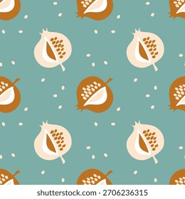 Pomegranate stylized fruit pattern. On pastel background. Textile.