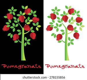 Pomegranate tree. Garden fruit. Flat style.