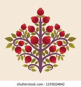 Pomegranate tree. Vector illustration in ethnic style