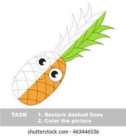 Pomegranate in vector to be traced. Restore dashed line and color the picture. Visual game for children. Easy educational kid gaming. Simple level of difficulty. Worksheet for kids education.