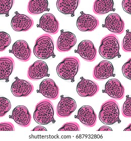 Pomegranate vector illustration. Hand drawn artistic background for brochure, cover, invitation, home or outdoor decor, postcard, flyer, poster, etc.