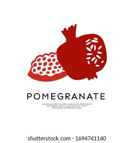 Pomegranate vector logo isolated on white background. Pomegranate and seed for emblem, label for Shana tova design. Garnet and grains with typography - logo design.