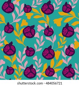 pomegranate vector pattern. seamless floral wallpaper.