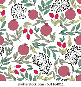 Pomegranate. Vector seamless background for design and decoration of textiles, surfaces and wrapping paper