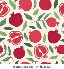 Pomegranate vector seamless pattern. Fruit abstract background. Modern trendy summer print. Vector design for paper, cover, fabric, textile, home decor, wallpaper.